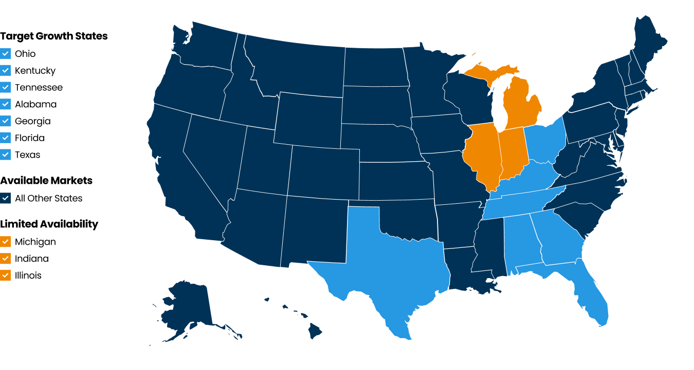 Map of the United States showing Disc Replay service and store locations by state